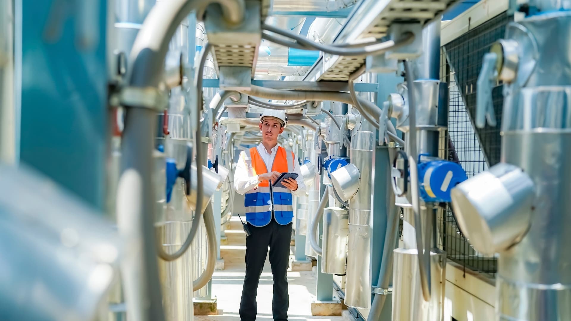 Inspection engineer carrying out non-destructive testing